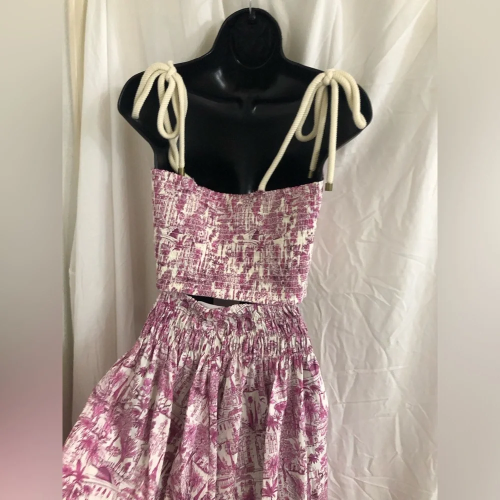 Joie 2pc pink white multi nautical strap crop top & smocked skirt set size Small